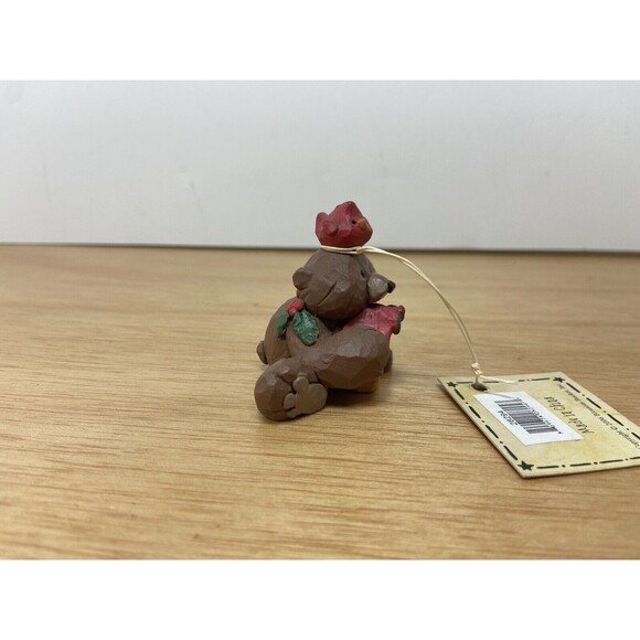 Blossom Bucket Christmas Bear With Birdhouse and Cardinal Resin Figurine 2 inch - Picture 6 of 8